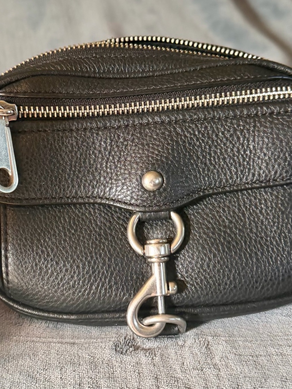 Rebecca Minkoff Black Pebbled Leather Crossbody Bag with Silver Hardware